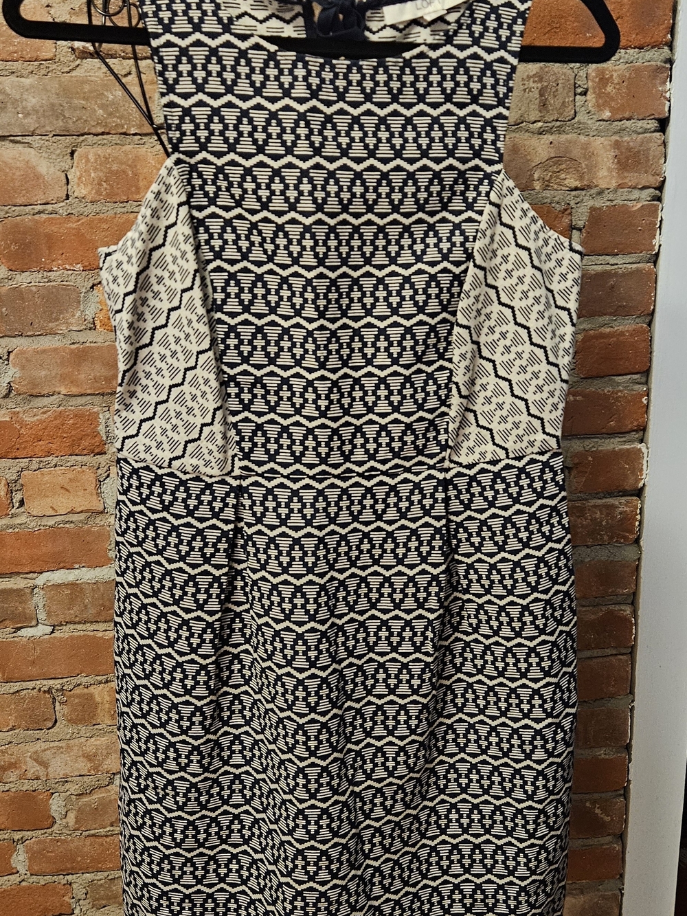 Sleeveless Black and Cream 100% Cotton  Patterned Women's Dress